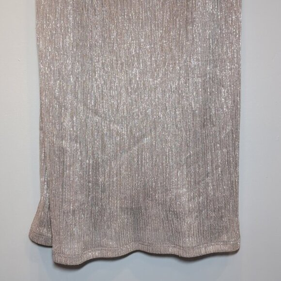 Laura Plus Shimmery Metallic Formal Dress Sleeveless Stretchy Champagne Wedding - Picture 4 of 11